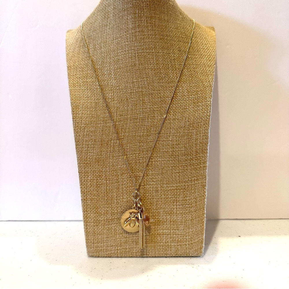 R. J. Graziano Necklace - gold tone chain w/ charms bumble bee, “you can do it”